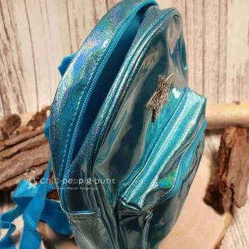 Rucksack Kinder blau glitzer Schimmer PVC abwaschbar - rucksack kinder blau pvc polyester glaenzend (1)